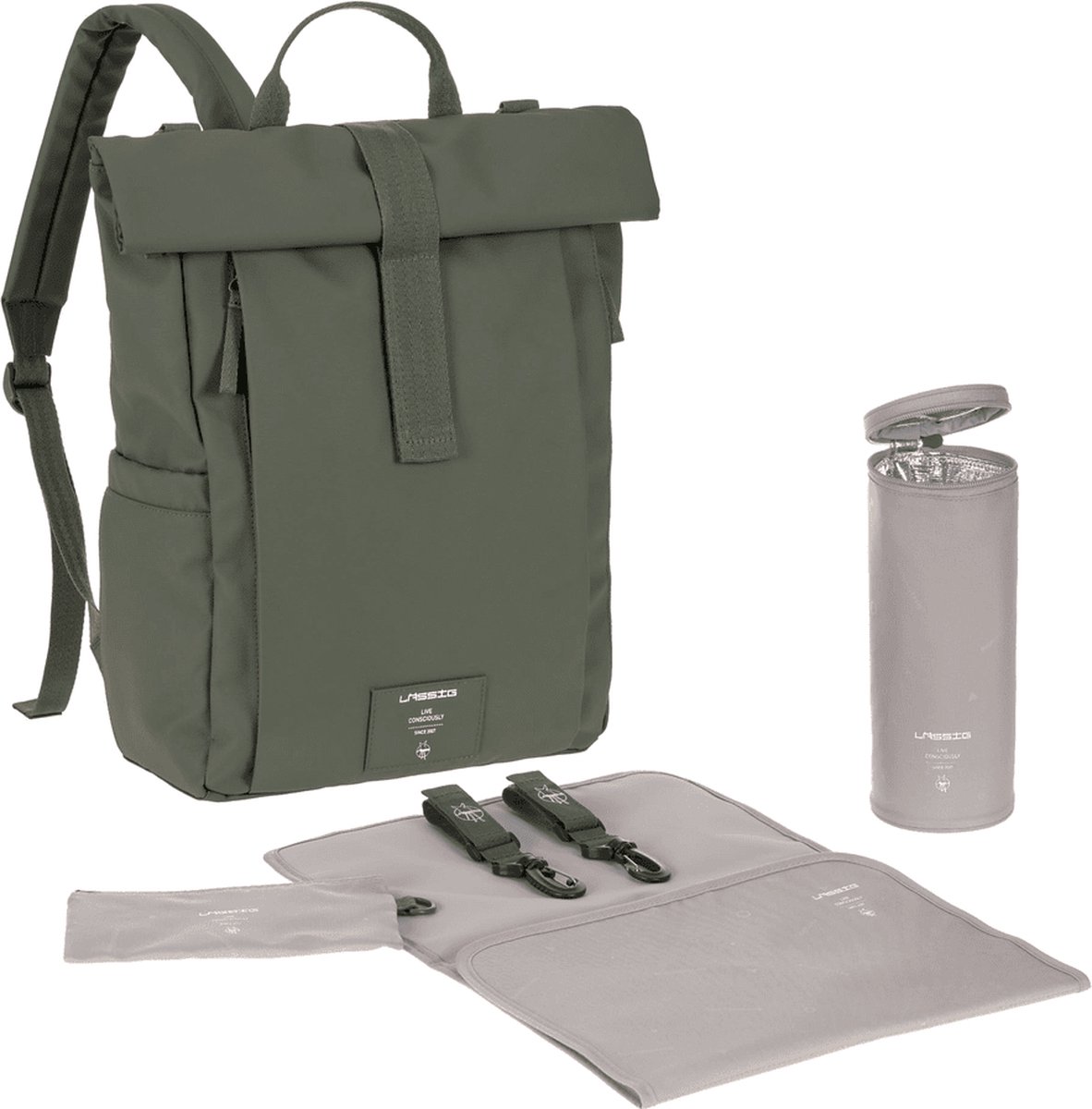 Lässig - Verzorgingstas - Rolltop Rugzak - Green Label - Olive
