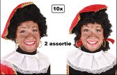 10x Pieten pruik luxe zwart krul en staartjes - verstelbare kap - Piet pruik krul luxe zwart Sint themafeest