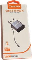 ISWISS USB 3.0 naar USB-C - Zwart/Zilver - Universele Compatibiliteit - Gegevensoverdracht - Met Keychain: Handige Connectiviteit!