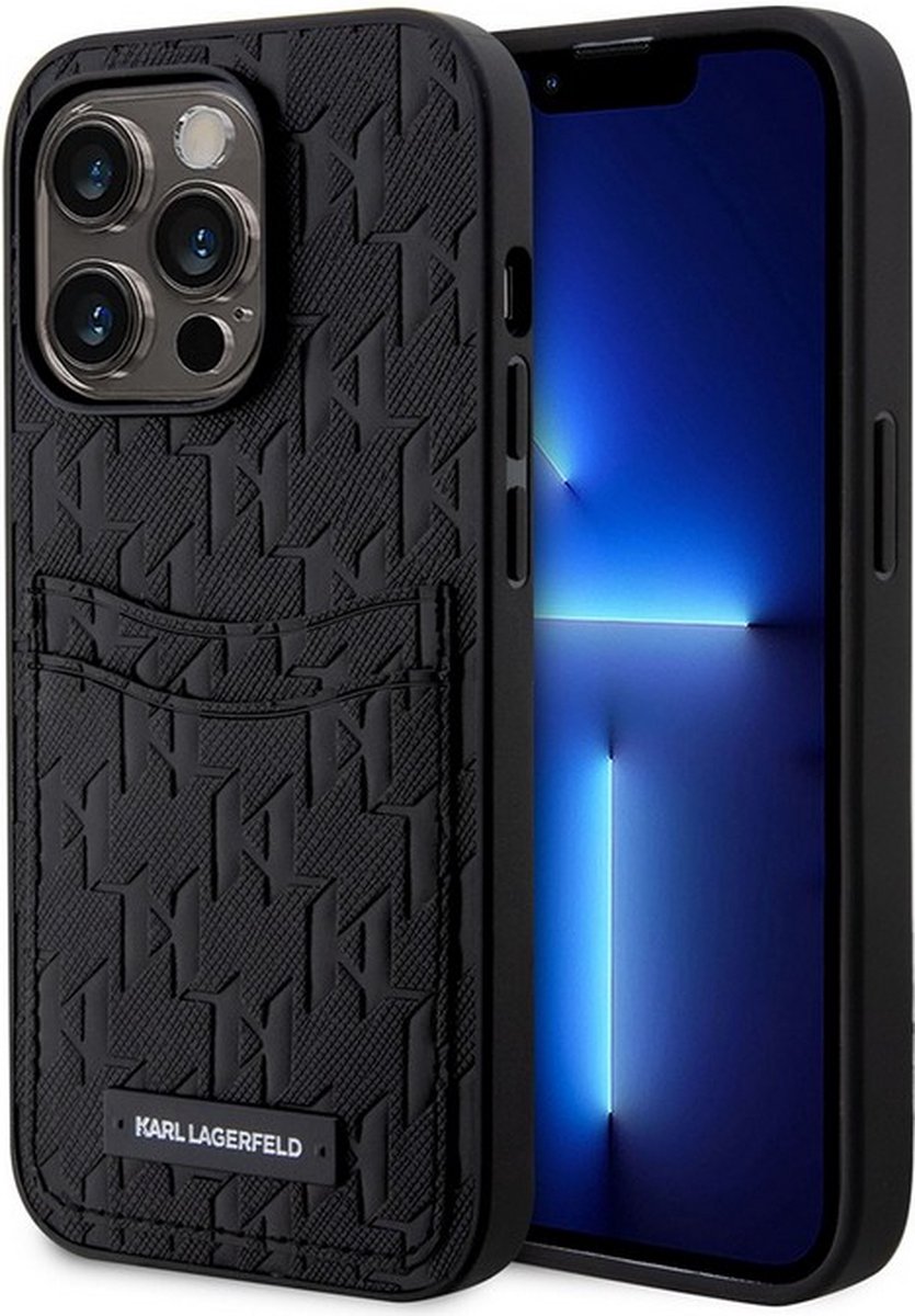 Karl Lagerfeld Saffiano Monogram Card Slot Back Case - Apple iPhone 13 Pro (6.1") - Zwart