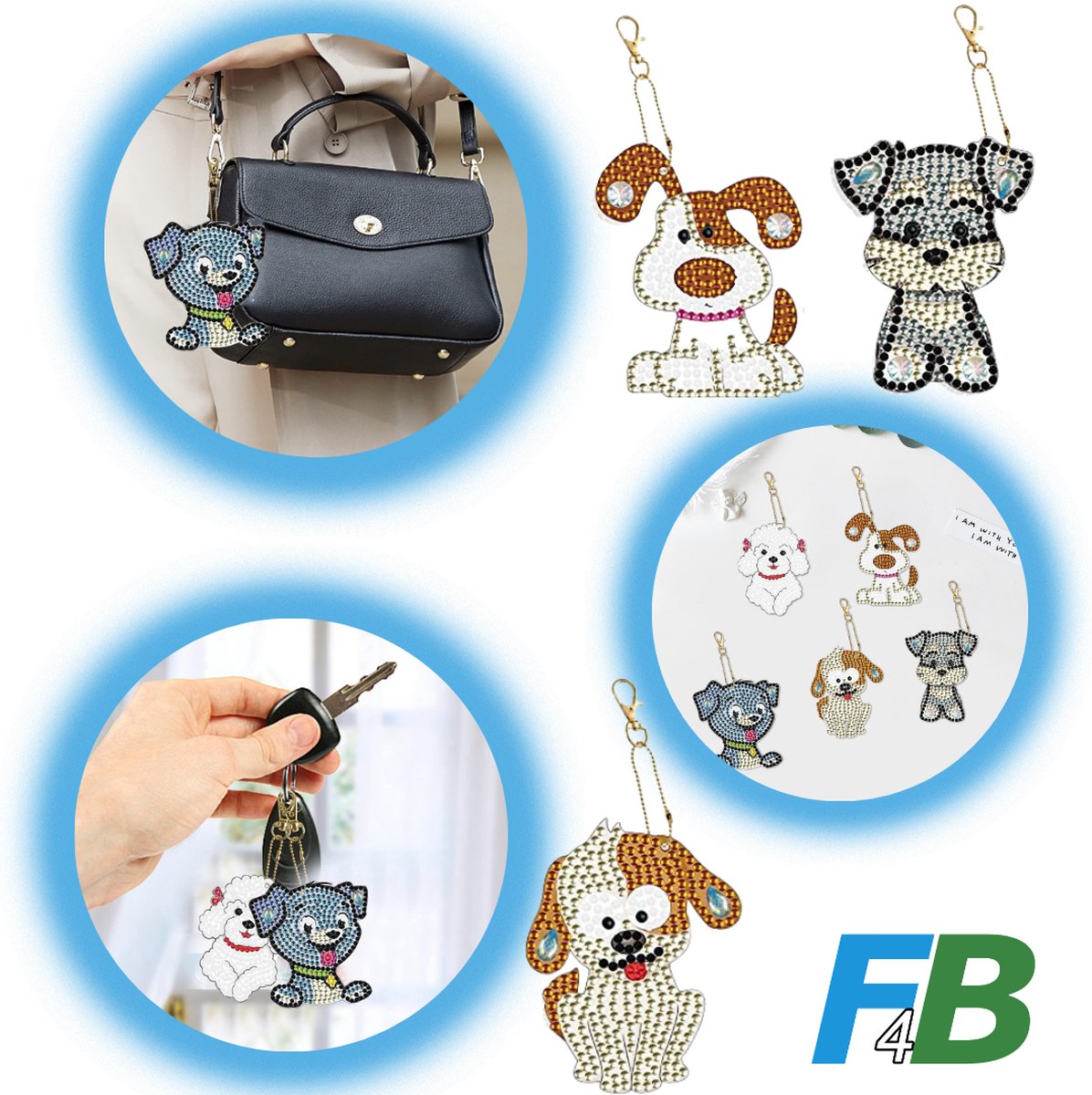 F4B Diamond Painting Sleutelhanger Honden (2) - 5 stuks - Dubbelzijdig — afbeelding 9