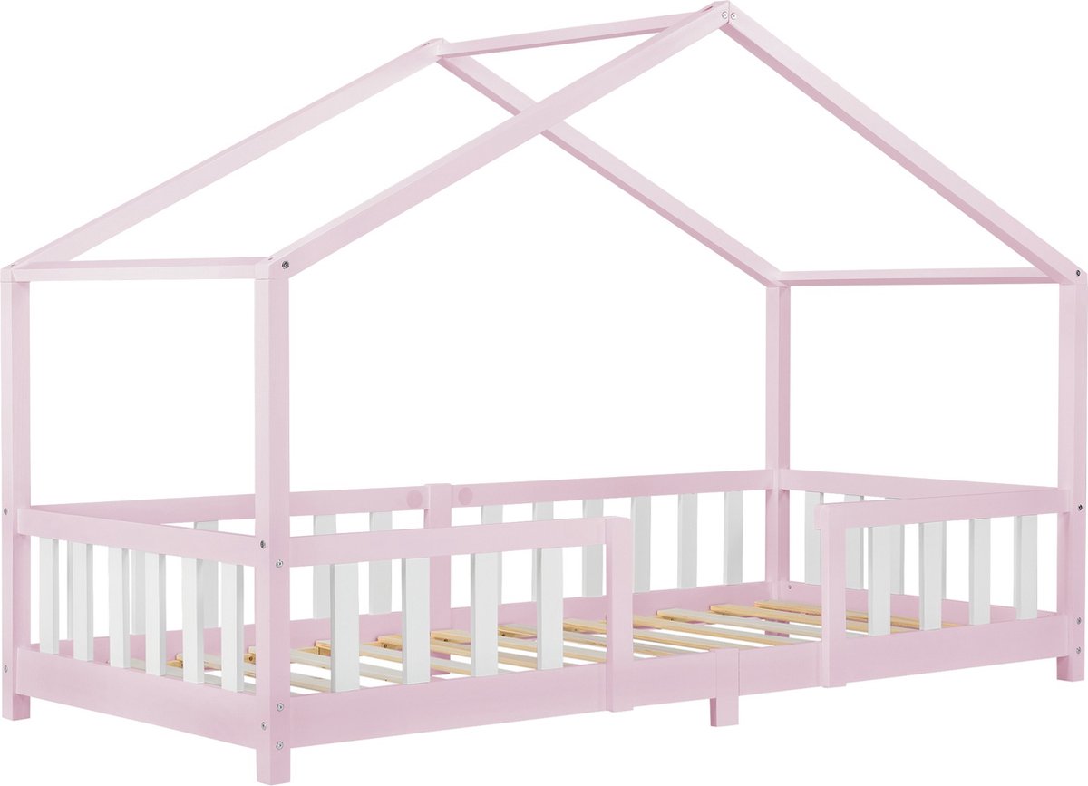 Kinderbed Olimpia - Met valbeveiliging - 90x200 cm - Roze en Wit - Voor meisjes - Voor jongens - Voor kinderen