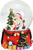 Viv! Christmas Kerst Sneeuwbol incl. Muziekdoos - Kerstman met zijn Spelende Hond - rood wit groen - 14 cm Kunststof / Rood