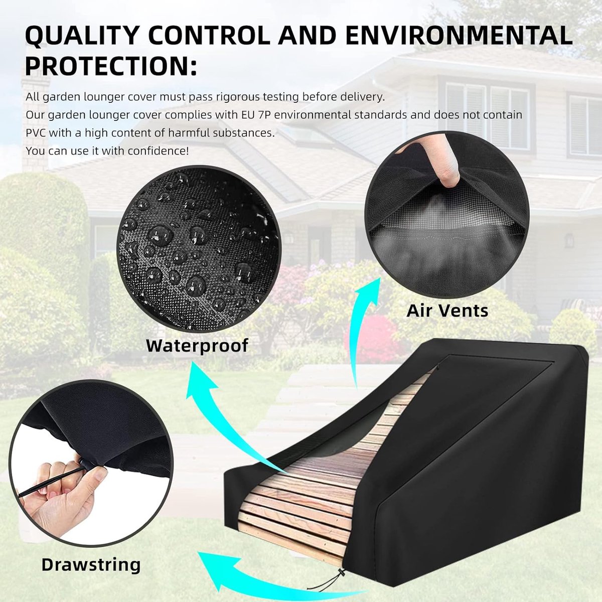 MRWiZMS Tuinstoelhoezen – 2 Stuks – 420D Oxford – Waterdicht, Winddicht & UV-bestendig – Voor Houten Ligstoelen (170x155x110 Cm)