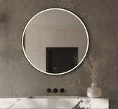 Miroir de salle de bain rond avec éclairage LED, chauffage, capteur tactile, fonction de variation et cadre noir mat 100x100 cm