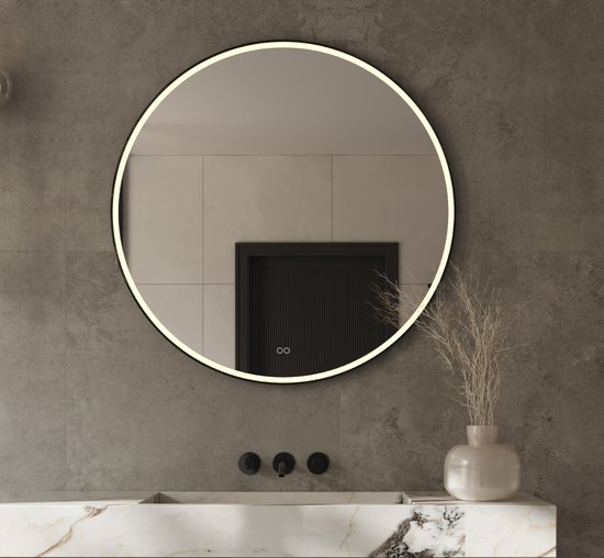 Miroir de salle de bain rond avec éclairage LED, chauffage, capteur  tactile, fonction