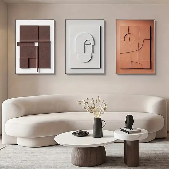 3 pièces décoration murale moderne pour salon peinture sur toile d'art  abstrait avec cadre en métal