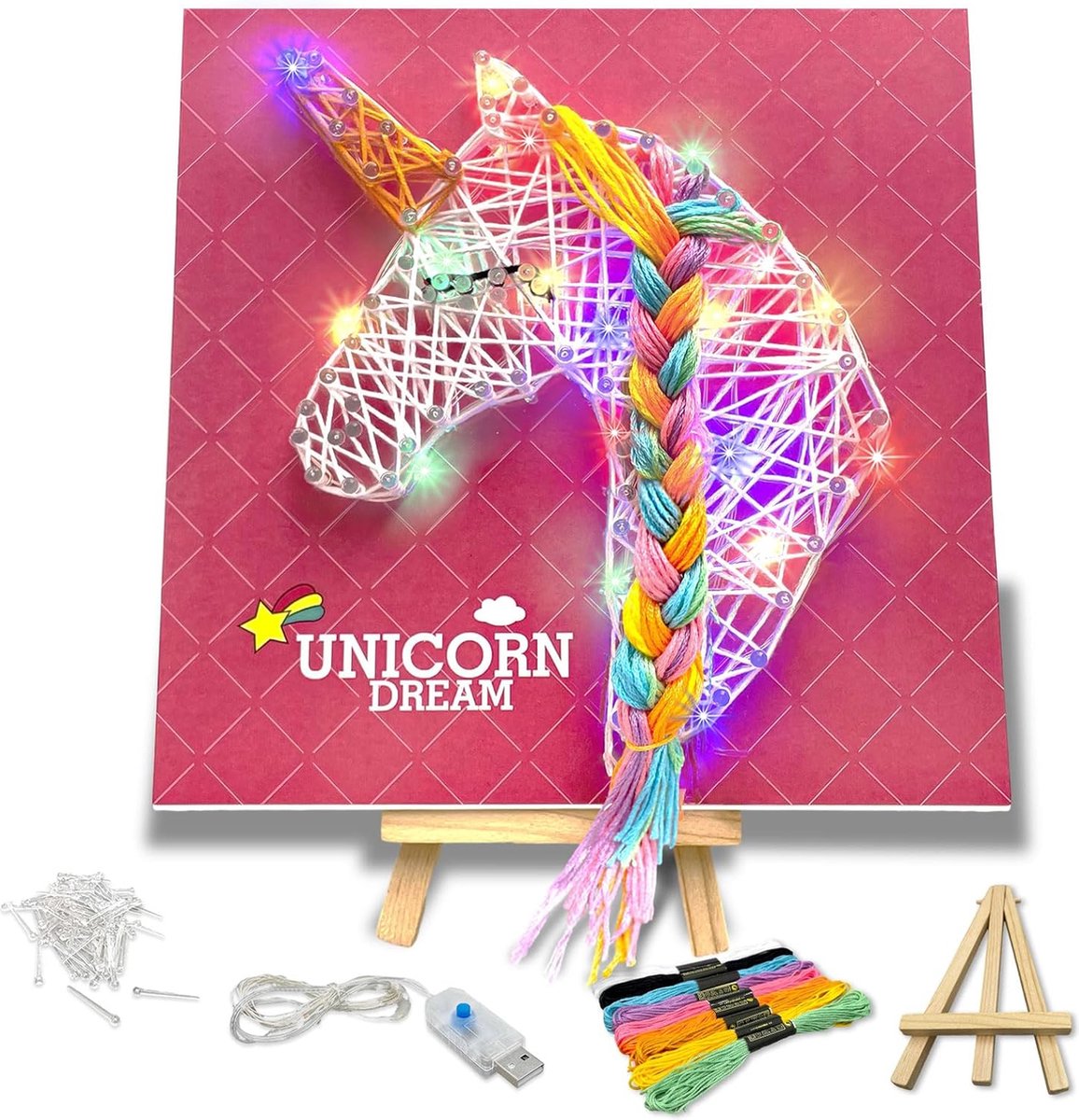  3D String Art Kit for Kids - 63 Pcs Birthday Gifts for Kids  with 30 Multi-Colored LED Bulbs & 6 Balloons - Crafts for Girls and Boys  Ages 6-12 - DIY