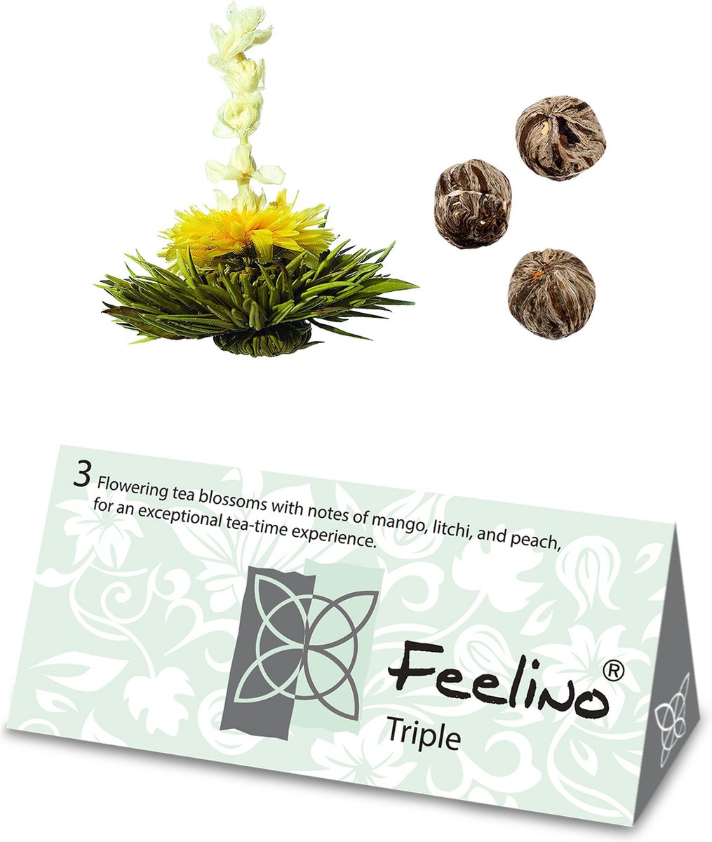 Feelino Theebloemen Thee Geschenkset, 6x Theebloemen, Zwarte Thee Erblühtee, Aromatische Theebloemen Set, Kruidenthee Geschenkset voor Vrouwen & Mannen, 6 Luxe Theebloemen die Openbloeien