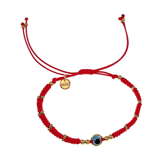 Bracelet Handgemaakt - Oeil turc Blauw - Acier inoxydable plaqué or - Unisexe - Bracelet Macramé Rouge - Ajustable