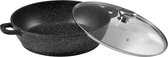 Soepelkoker in steen-look met glazen deksel/gegoten aluminium zwart 42 x 17 cm