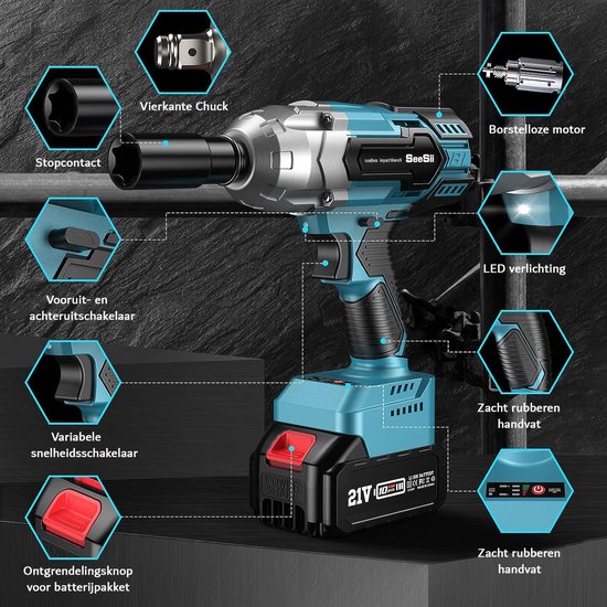 Seesii 4-in-1 accuboorhamer: klopboormachine 2,6 J, anti
