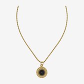 Essenza Large Flower Black Stone Necklace Gold