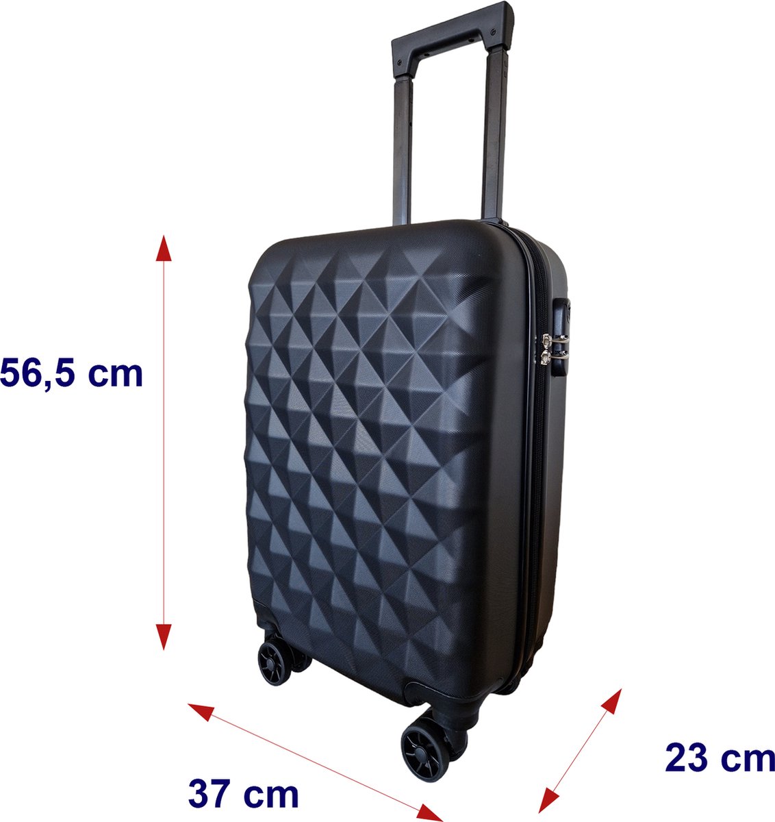 Handbagage Koffer Zwart - Leonardo - Douane Slot - ABS 42Liter - Handbagage  Trolley -... | bol.com