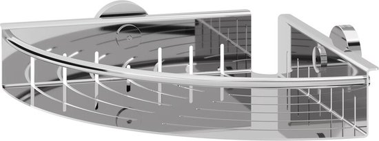 Glanzend RVS Tiger Boston doucherek, hoekmodel met decoratieve lijnen.