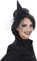 Halloween heksenhoed - mini hoedje op diadeem - one size - zwart - meisjes/dames - Verkleed accessoires