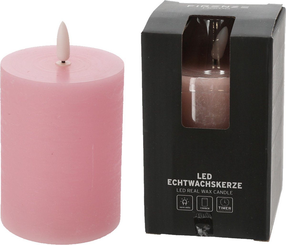 Firenze Home LED kaars - lichtroze - D7,5 x H10 cm -met timer
