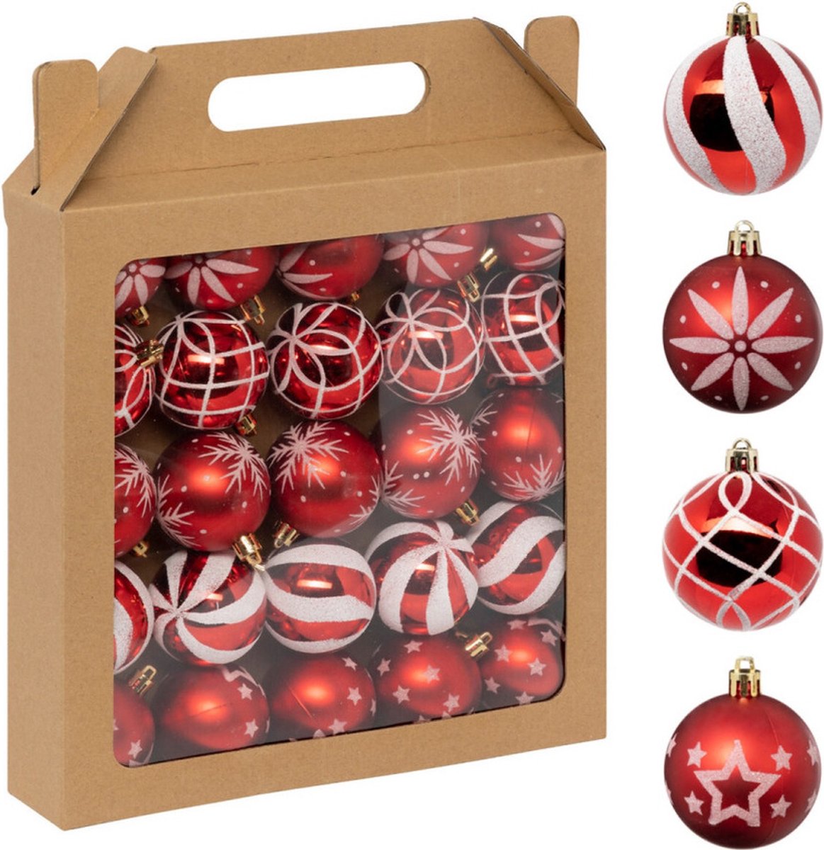 Feeric Christmas gedecoreerde kerstballen - 25x st - 6 cm - rood - kunststof – foto 4