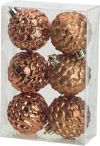 Cosy at Home gedecoreerde kerstballen 6x - 6 cm-kunststof -kaneel bruin
