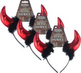 Halloween duivel hoorntjes met bont - 3x - diadeem - rood/zwart - kunststof