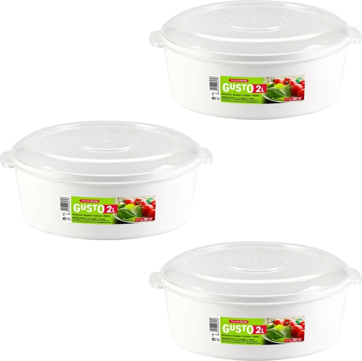 PlasticForte Magnetronschaal - 3x - 2 liter - wit/transparent - kunststof - BPA vrij