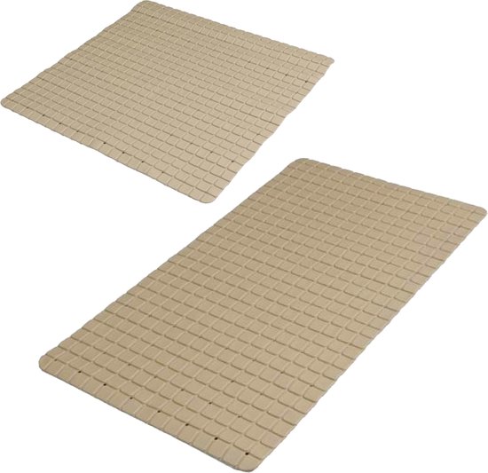 Urban Living Douche/badkamer anti-slip matten set - 2x stuks - rubber - beige