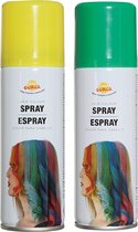 Peinture/spray pour cheveux de déguisement Fiesta Guirca Carnival - vert et jaune - bombe aérosol - 125 ml