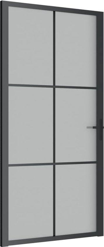 Slim Black Interior Door With Matt Tempered Glass – 102.5x201.5 Cm Aluminium Frame Door For Home & Office-357109