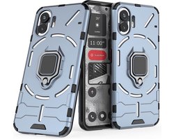 MobyDefend Hoesje - Geschikt voor Nothing Phone (2) - Dubbelgelaagde Pantsercase Met Standaard - Blauw