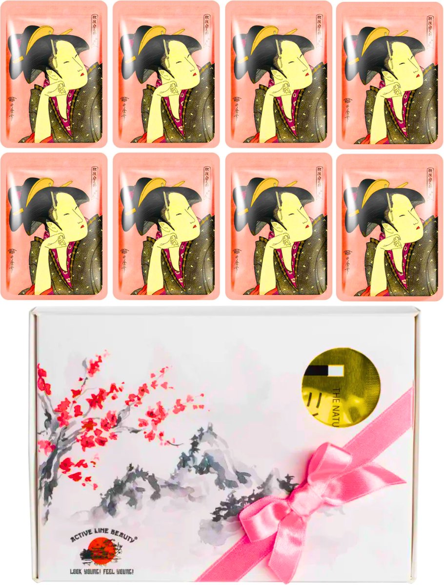 Mitomo Camellia Flower Oil & Matcha Gezichtmaskers - Giftset Vrouw - 8 x 25g - Verjaardag Cadeau Vrouw - Geschenkset Vrouwen