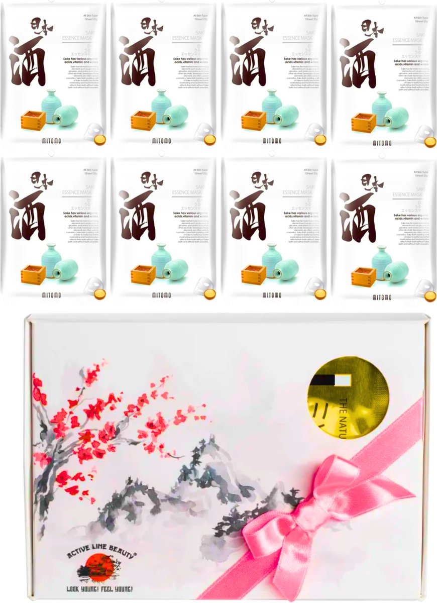 Mitomo Sake Gezichtmaskers - Giftset Vrouw - 8 x 25g - Verjaardag Cadeau Vrouw - Geschenkset Vrouwen