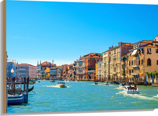Hout - Wateren van Venetië bij Gekleurde Huisjes - 100x75 cm - 9 mm dik - Foto op Hout (Met Ophangsysteem)