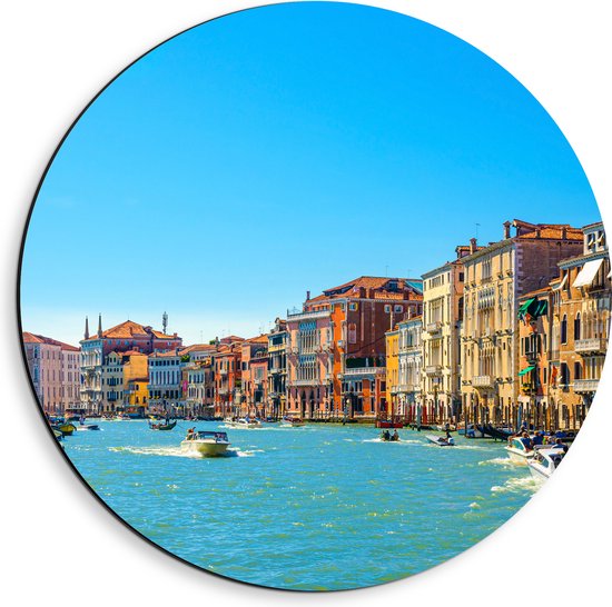 Dibond Muurcirkel - Wateren van Venetië bij Gekleurde Huisjes - 40x40 cm Foto op Aluminium Muurcirkel (met ophangsysteem)