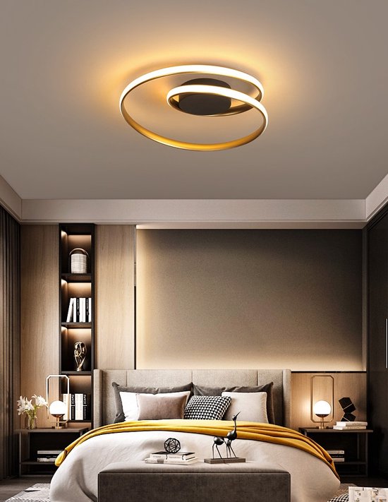 LED Plafondlamp | Spiraal Plafonnière | Dimbaar Met Afstandsbediening | Goud | LED Ringen | Woonkamerlamp | Moderne lamp