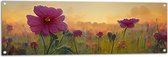 Tuinposter – Roze Bloemen in het Veld bij Wazige Zon - 120x40 cm Foto op Tuinposter (wanddecoratie voor buiten en binnen)