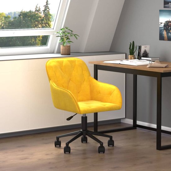 The Living Store Draaibare kantoorstoel - Fluweel - Geel - 56 x 61 x (78 - 86) cm - Metalen frame