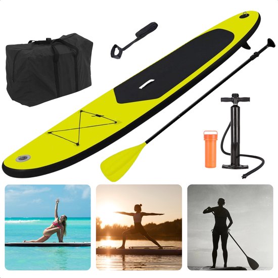 Complete SUP-Set - Opblaasbaar SUP Board - Stand Up Paddle Board - 285x71x10cm - EVA Anti-Slip - Tot 80kg - Lime - Complete Set - Peddel, Handpomp, Reparatiekit, Surf-Leash, Rugzak
