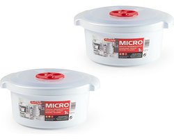 PlasticForte Magnetronschaal met deksel/ventiel - 2x - 1L - wit - kunststof - hoog model