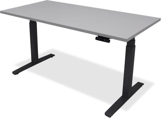 Zit sta bureau - hoog laag bureau - staan zit bureau - staand bureau – verstelbaar bureau – game bureau – 180 x 80 cm – zwart onderstel – grijs bureaublad