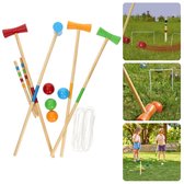 Cheqo® XL Houten Croquet Familiespel - Croquet Set - Croquethamer - Complete Set voor 4 Spelers - Met Croquethamers, Gekleurde Ballen, Poortjes & Palen
