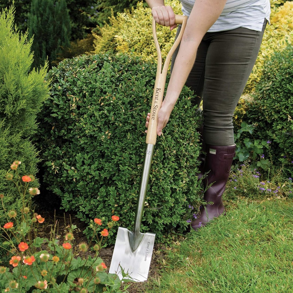 Professionele schep van roestvrij staal, voor gebruik in het bed, tuinschep met essenhouten handvat, lengte: 104 cm