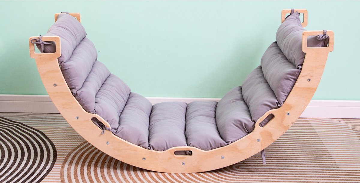 Buxibo Houten Klimbrug/Klimboog Inclusief Kussen - Montessori Klimrek - Naturel Hout - Kinderspeelgoed - 97x47x52cm — afbeelding 2