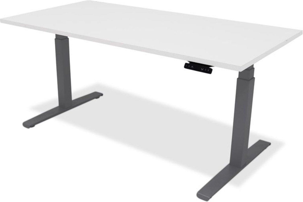 Zit sta bureau - hoog laag bureau - staan zit bureau - staand bureau – verstelbaar bureau – game bureau – 160 x 80 cm – aluminium onderstel – wit bureaublad