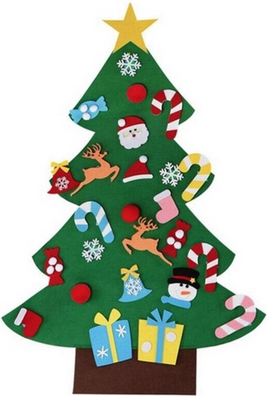 Vilten kerstboom - Versier je eigen kerstboom - 80x60cm - Vilt - Kindvriendelijk - Inclusief 26 versieringen - Ieder jaar te gebruiken - Kinderspeelgoed - Kerstmis - Kerstboom DIY - Kerst - Seizoensdecoratie