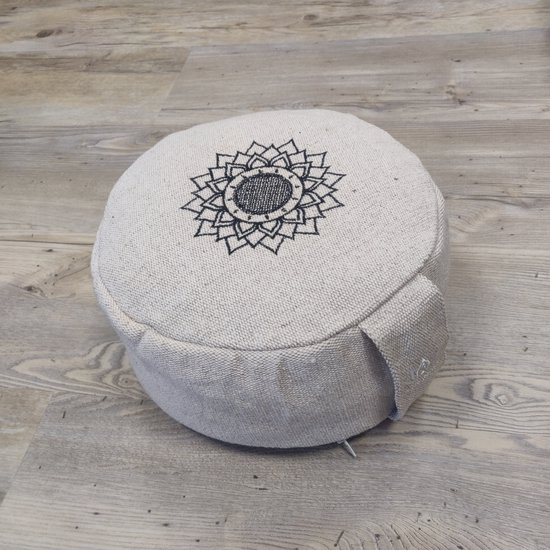 Om Namaste Design Meditatiekussen Zitkussen Rond - Creme met Lotus - jute-look van Merkloos — afbeelding 5