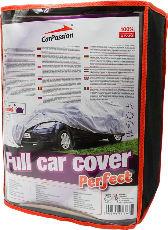 CarPassion Housse de Voiture - Housse de Protection - Imperméable et Résistante au Gel - Taille XL - Grijs