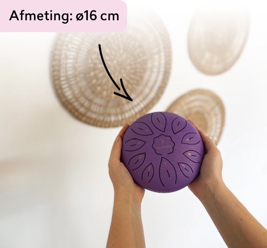 BrellaVio Handpan met Lesboek - Let op: afmeting 16cm ø - Paars - Healing Steel Tongue Drum - Hand Klankschaal - Hang Drum - Lotus Tong Muziektherapie van BrellaVio — afbeelding 4