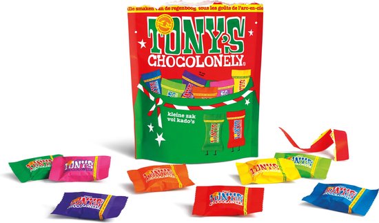 Tony's Chocolonely Tiny Tony's Chocolade Kerstmis Special - Mix Kerst Chocolaatjes Cadeau - Mini Chocolaatjes in Geschenkverpakking 8 Smaken - 135 gram Fairtrade Belgische Chocola