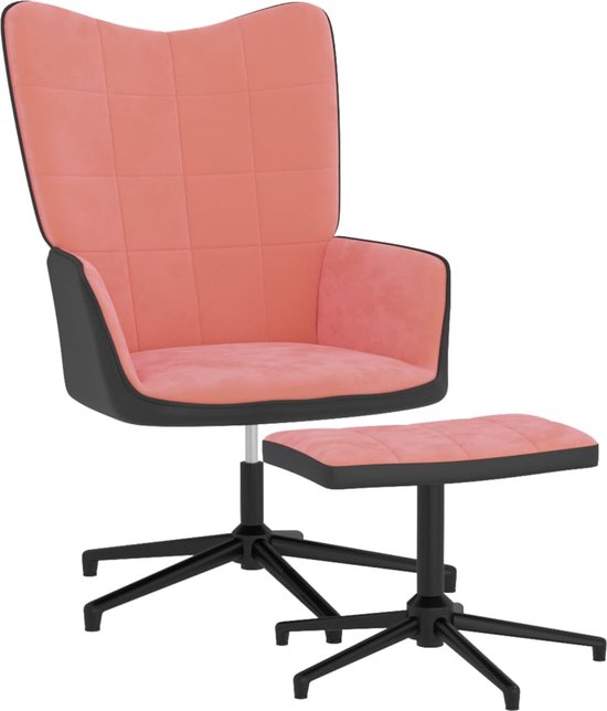 The Living Store Relaxstoel - Roze Fluweel - 62x68x98 cm - 360 graden draaibaar - Staal frame