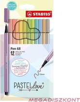 STABILO Pen 68 viltstift, pastel, etui van 12 stuks, assorti 6 stuks